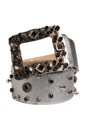 Dolce & Gabbana Silver Leather Crystal Metal Buckle Belt - 65 cm / 26 Inches