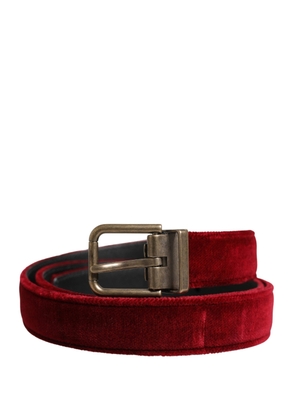 Dolce & Gabbana Men Burgundy Velvet Cotton Metal Buckle Belt - 90 cm / 36 Inches