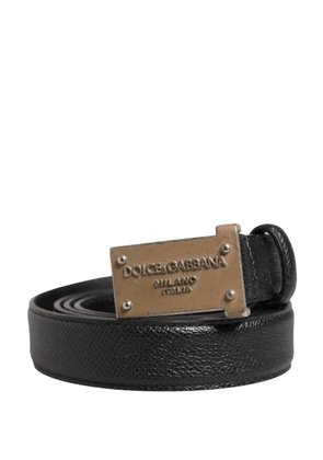 Dolce & Gabbana Men Black Calf Leather Logo Metal Buckle Belt - 100 cm / 40 Inches