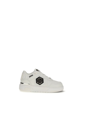 Philipp Plein White Calf Leather Bos Taurus Athletic Sneakers - EU41/US8