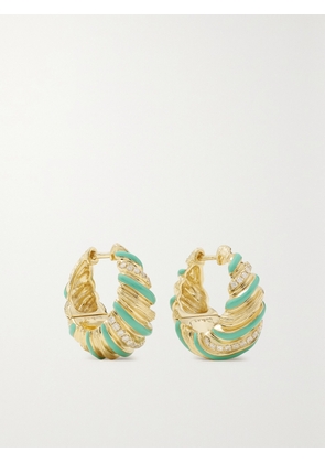 Yvonne Léon - 9-karat Gold, Enamel And Diamond Hoop Earrings - One size