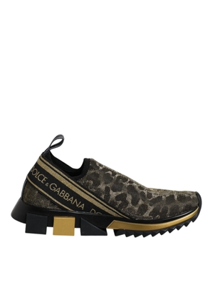 Dolce & Gabbana Gold Glitter Leopard Sorrento Sneakers Shoes - EU35/US4.5