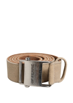 GF Ferre Men Beige Canvas Silver Metal Buckle Cintura Belt - 115 cm / 46 Inches