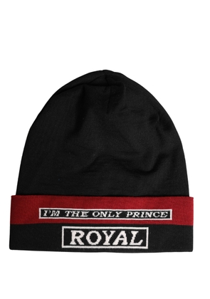 Dolce & Gabbana Black Cuffed 'I'M THE ONLY PRINCE ROYAL' Beanie Hat