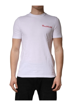President's White Logo Embroidery Cotton Men Crew Neck T-shirt - S