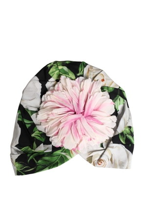 Dolce & Gabbana Black Floral Motif Turban Headwear Women Hat