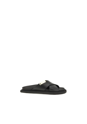 Moschino Black Calf Leather Bos Taurus Flat Sandals - EU40/US7