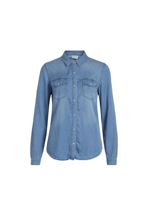 Vila Clothes Light Blue Cotton Blouse - XL