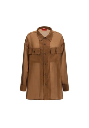 The Latest Brown Lycra Dress Shirt - S