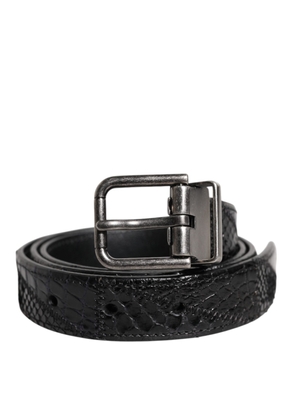 Dolce & Gabbana Black Exotic Leather Metal Logo Buckle Belt - 90 cm / 36 Inches