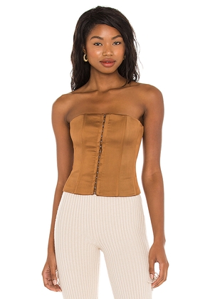 GUIZIO Satin Corset Top in Cognac. Size M. Also in L, S, XS.