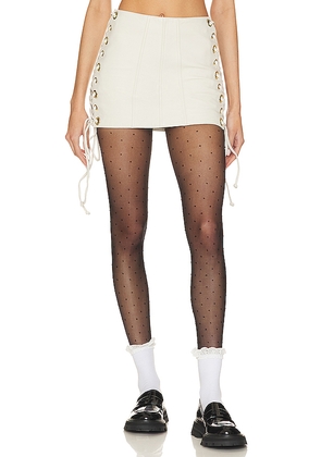 Camila Coelho Juliana Leather Mini Skirt in Ivory. Size XL. Also in L.