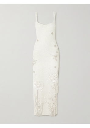 Clio Peppiatt - Hummingbird Embellished Beaded Stretch-tulle Gown - Ivory - x small,small,medium,large,x large