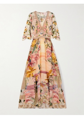 Camilla - + The White Lotus Crystal-embellished Printed Silk-satin Maxi Dress - Pink - x small,small,medium,large,x large,xx large