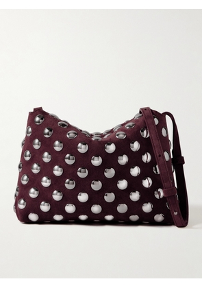 KHAITE - Lina Medium Studded Suede Shoulder Bag - Burgundy - One size