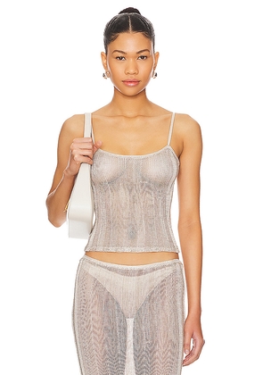 GUIZIO Slinky Rib Knit Tank in Metallic Silver. Size M. Also in L, S, XL, XS, XXS.