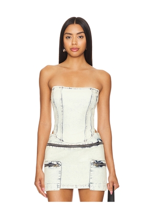 BY.DYLN Zayne Corset Top in Denim-Light. Size M. Also in L, S, XL.