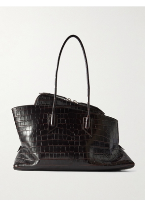 The Attico - La Passeggiata Medium Asymmetric Croc-effect Leather Tote - Brown - One size