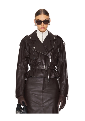Camila Coelho Ambrosia Leather Moto Jacket in Brown. Size M. Also in XS, XXS, S, L, XL.
