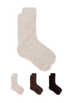Barefoot Dreams CozyChic 3 Pair Sock Set in Brown.