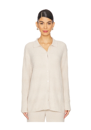 Barefoot Dreams CozyChic Ultra Light Wave Shirt in Beige. Size S. Also in L, XS.