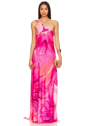 HEMANT AND NANDITA Abira One Shoulder Maxi Dress in Pink. Size M. Also in S, XS, XXS.