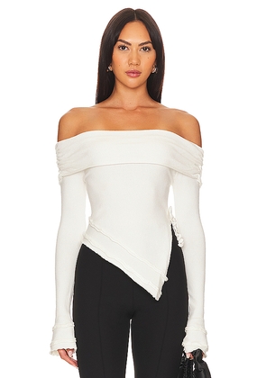 GUIZIO Soler Fold Over Knit Top in White. Size M. Also in XS, S, L, XL.