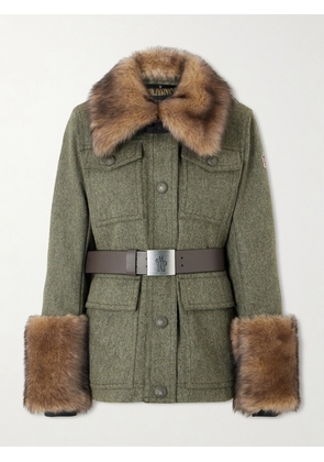 Moncler Grenoble - Devez Shearling-trimmed Wool-gabardine Ski Jacket - Green - 0,1,2,3,4,5