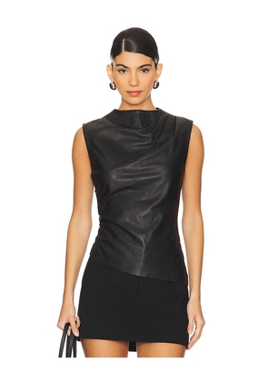 AEXAE Leather Ruched Top in Black. Size M. Also in L, XL, XS, XXS.