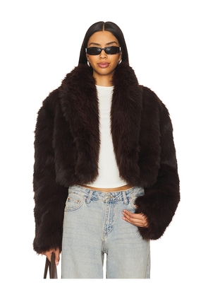 AFRM Stephanie Barrel Crop Faux Fur Jacket in Brown. Size L. Also in M, XL.