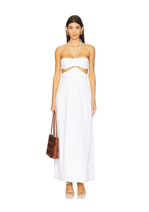 ADRIANA DEGREAS Solid Cut-Out Halterneck Long Dress in White. Size M. Also in S.