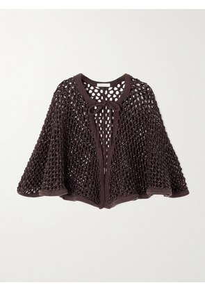 Diotima - Crystal-embellished Crocheted Cotton-blend Cape - Brown - One size