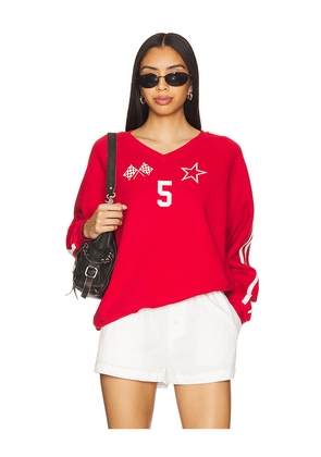 DAYDREAMER 5 Star Racing V-Neck Sweatshirt in Red. Size M. Also in L, S, XL, XS.
