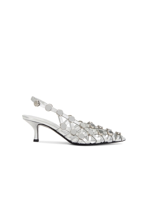 THE ATTICO Grid 50mm Slingback in Metallic Silver. Size 37. Also in 38, 41, 38.5, 36, 40.