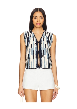 ESCVDO Anadara Crochet Vest in Navy, White. Size M. Also in XS, S, L.