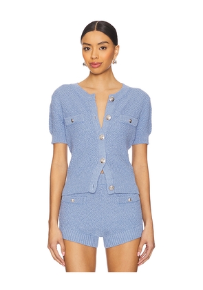 Central Park West Seed Stitch Short Sleeve Cardigan in Blue. Size L. Also in S, XS, M.