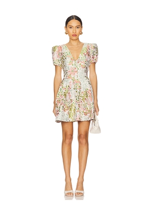 ELLIATT Calaantha Puff Sleeve Mini Dress in White,Green. Size L. Also in M.