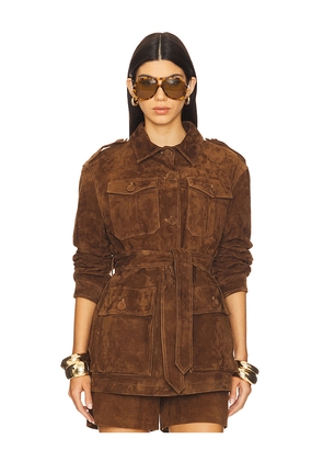 AEXAE Leather Suede Mid Jacket in Brown. Size S. Also in XS, L.
