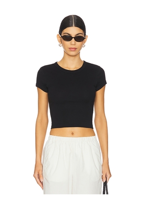 Enza Costa Supima Baby Cropped Tee in Black. Size M. Also in L, S, XL, XS.