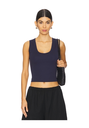 Enza Costa Supima Baby Cropped U Tank Top in Navy. Size M. Also in L, S.