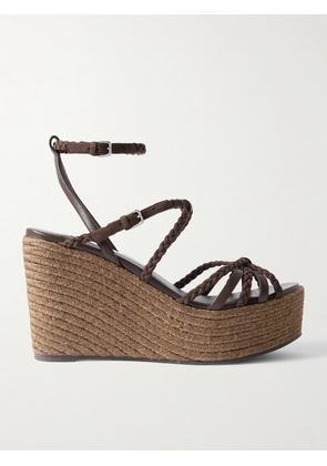 Jimmy Choo - Nyra 110 Braided Suede And Leather Espadrille Wedge Sandals - Brown - IT35,IT36,IT36.5,IT37,IT37.5,IT38,IT38.5,IT39,IT39.5,IT40,IT40.5,IT41,IT41.5,IT42