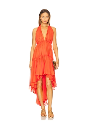 Bardot Leona High Low Ruffle Dress in Orange. Size 12. Also in 10, 4, 6, 8.
