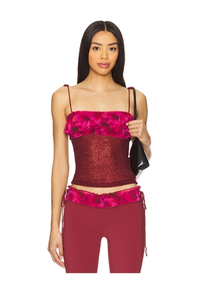 GUIZIO Ruched Knit Tank Top in Burgundy. Size L. Also in S, XL, XS.