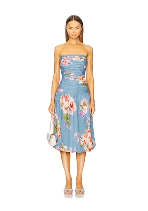 HEMANT AND NANDITA Ruched Midi Dress in Blue. Size M. Also in S, XS, L, XL.