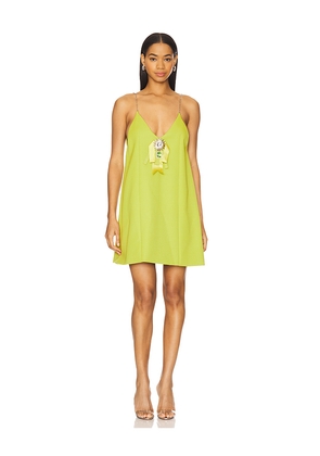 AREA Crystal Embellished Bow Mini Dress in Green. Size M. Also in L, S, XS.