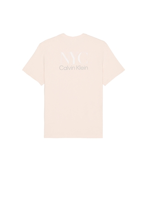 Calvin Klein Embroidered Nyc Back Crewneck Tee in Blush. Size M. Also in S, L, XL/1X.