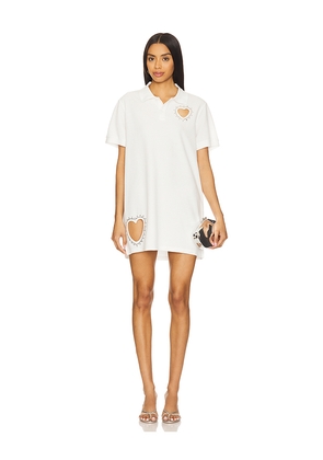 AREA Crystal Heart Cutout Polo Dress in White. Size S. Also in M, XS.