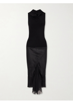 Rick Owens - Sliced Stretch-jersey And Crinkled-satin Midi Dress - Black - IT38,IT40,IT42,IT44,IT46,IT48