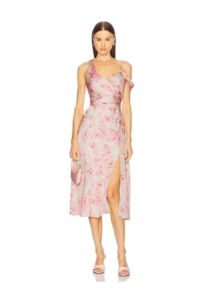 ASTR the Label Asymmetric Ruched Waist Dress in Pink. Size M. Also in L, S.