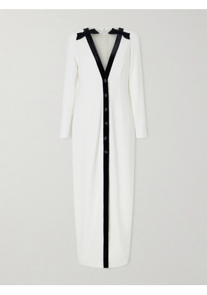 Alessandra Rich - Bow-detailed Velvet-trimmed Stretch-cady Midi Dress - White - IT38,IT40,IT42,IT44,IT46